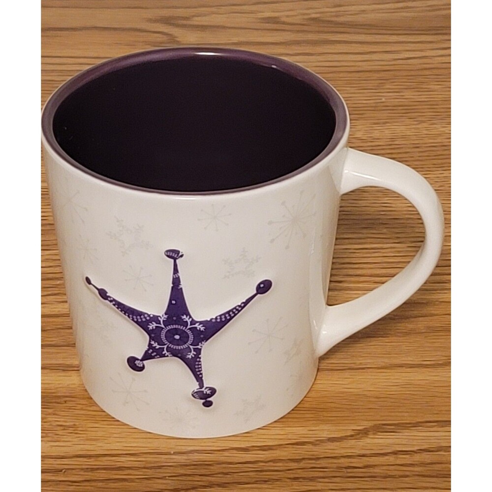 Starbucks Holiday Coffee Mug with  Snowflakes & Purple Star 17 oz